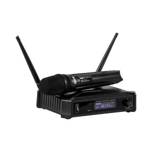 Hybrid U-SF B single lapel fixed frequency microphone system.
